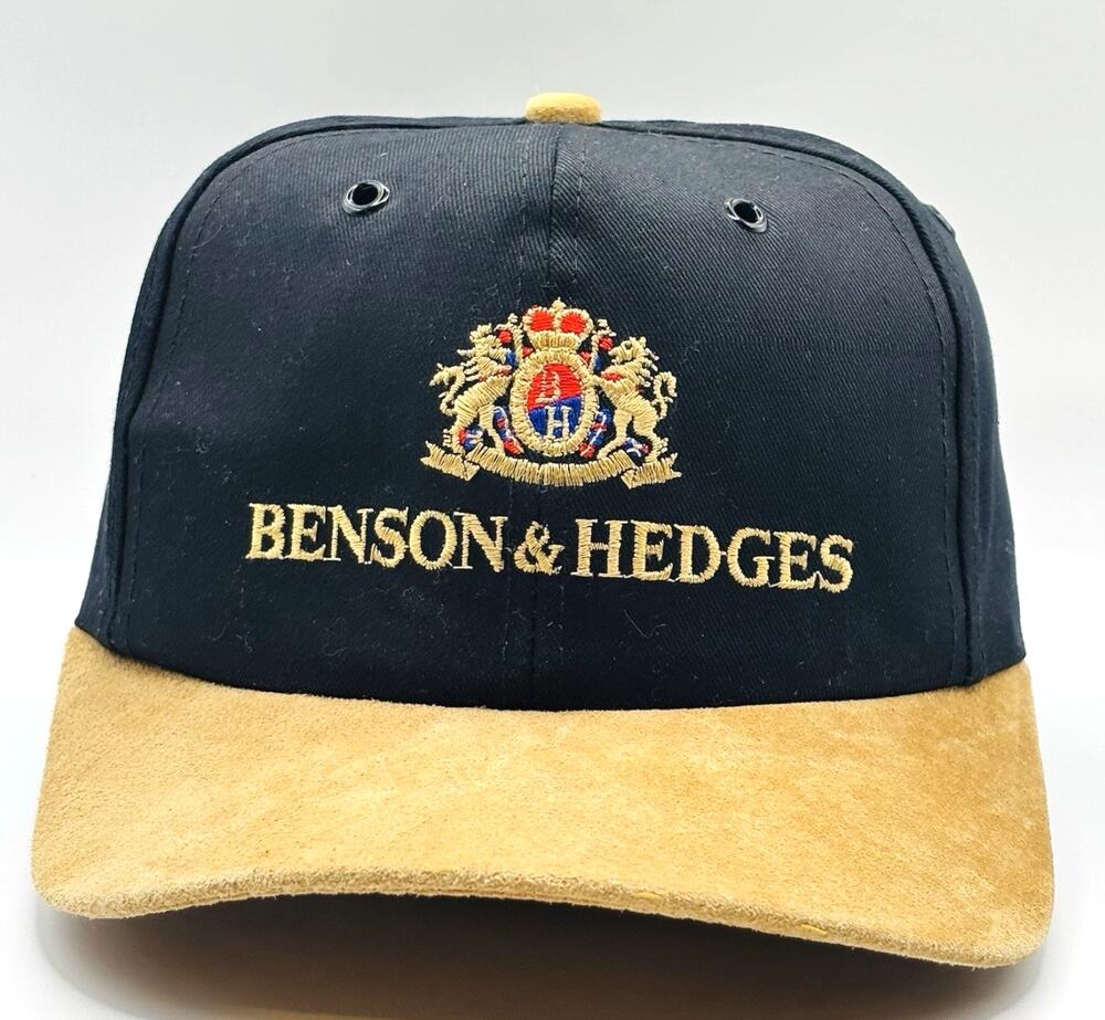 Vintage 90s Benson Hedges Hat Pigskin Suede Leather Logo Smoke Black